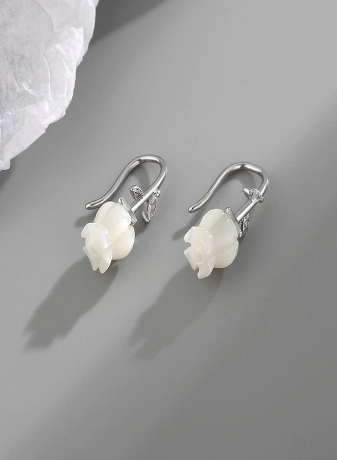WZNBBOY 925 Sterling Silver Lily of the Valley Earrings White Lily Flower Rhinestone Fairy Earrings Cute Dangling Flower Earrings for Women Gift - Image 4